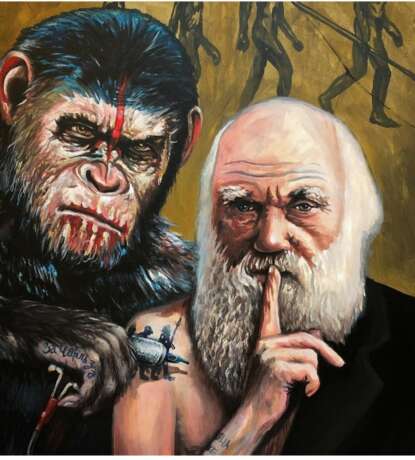 Design Painting “Charles Darwin and Caesar”, Canvas on the subframe, Acrylic paint, Classicism, Historical genre, 2019 - photo 1