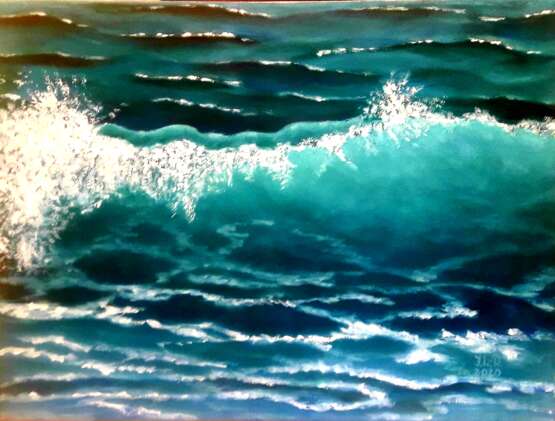 Gemälde „Blaue Welle“, Leinwand, Ölfarbe, Realismus, Marinemalerei, 2020 - Foto 2