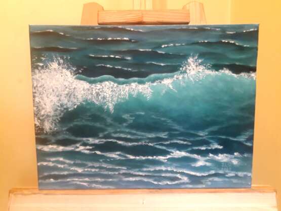 Gemälde „Blaue Welle“, Leinwand, Ölfarbe, Realismus, Marinemalerei, 2020 - Foto 4