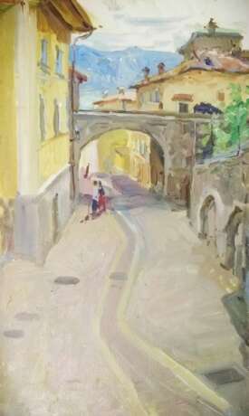 Gemälde „Blick auf die alte Straße von Gargnano“, Leinwand, Ölfarbe, Realismus, Landschaftsmalerei, 2018 - Foto 1