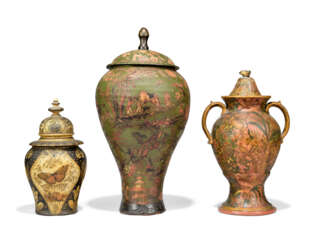 THREE NORTH EUROPEAN POLYCHROME-DECORATED JARS AND COVERS