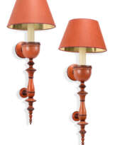 A PAIR OF RED-LACQURED WALL-LIGHTS