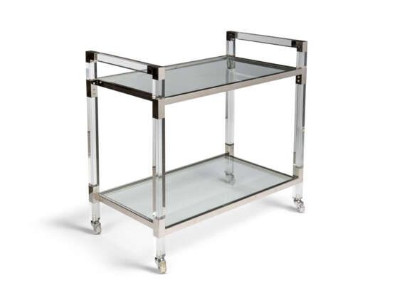 A STEEL-MOUNTED ACRYLIC AND GLASS 'LENOX' DRINKS TROLLEY - photo 1
