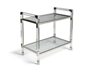 A STEEL-MOUNTED ACRYLIC AND GLASS 'LENOX' DRINKS TROLLEY