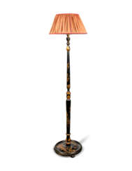AN ENGLISH BLACK-AND-GILT JAPANNED FLOOR LAMP