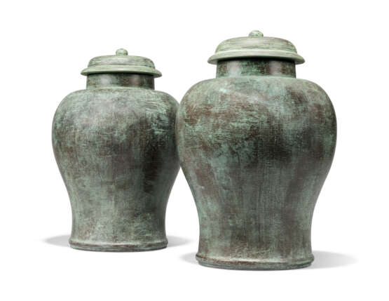 Fowler, John. A PAIR OF SIMULATED-VERDIGRIS URNS AND COVERS - photo 1