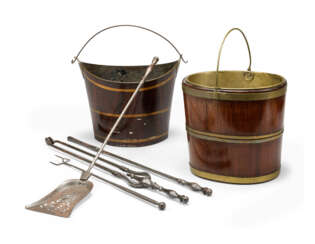 A GEORGE III BRASS-BOUND MAHOGANY BUCKET