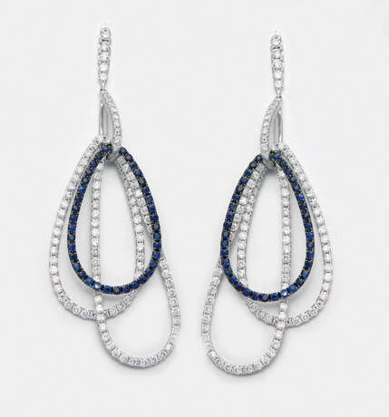 Paar extravagante Saphir-Diamantohrringe - Foto 1