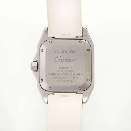CARTIER Armbanduhr "Santos 100" in Edelstahl mit weißer Kautschuk-Lünette. - photo 2