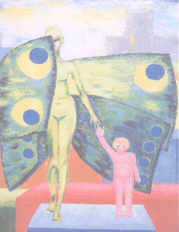 Design Painting “GREEN BUTTERFLY. SALES.”, Canvas, Oil paint, Surrealism, Mythological, 1985 - photo 1