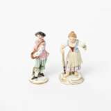 MEISSEN 2 Miniaturfiguren, "Schäfer" und "Mädchen als Gärtnerin", 1870-1923. 1. Wahl. - Foto 1