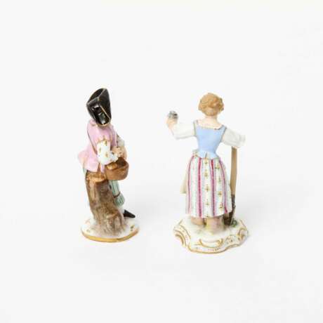 MEISSEN 2 Miniaturfiguren, "Schäfer" und "Mädchen als Gärtnerin", 1870-1923. 1. Wahl. - Foto 3