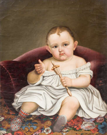 BIEDERMEIER-MALER des 19. Jahrhundert, "Kinderportrait der Ida von Heider, geb. Führmann, geb. am 5. Mai 1859", - Foto 2