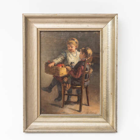 PETERS, PIETRONELLA (Stuttgart 1848-1924, Schülerin ihres Vaters P.F. Peters), "Zwei Mädchen mit Kasperpuppen spielend", - Foto 1
