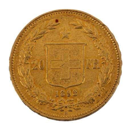Schweiz/Gold - 20 Franken 1893, Helvetia, - photo 1