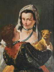 Dame mit Page und Hund