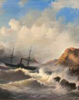 Englischer Schaufelraddampfer vor einer Steilküste