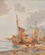Franz Hunten. Fischerboote vor einer Klippe