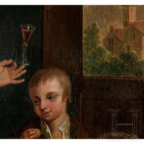 Neuer Meister, Gemälde mit Dame, Junge und Hund am Fenster, deutsch, um 1800 - Foto 3