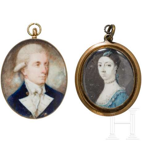 Zwei Medaillons mit Portraitminiaturen, europäisch, Ende 18. Jahrhundert - Foto 1