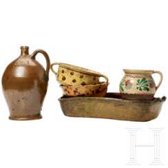 Fünf Teile Keramik, süddeutsch, 19. Jahrhundert