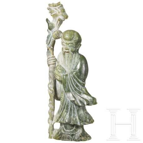 Figur des Gottes Shoulao in hellgrünem Nephrit, 20. Jahrhundert - фото 1