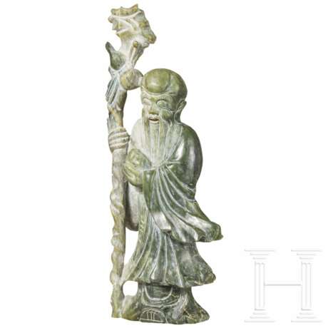 Figur des Gottes Shoulao in hellgrünem Nephrit, 20. Jahrhundert - фото 5