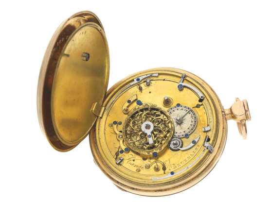 Taschenuhr: große, sehr seltene Spindeluhr mit Zug-Repetition, königlicher Uhrmacher Jn. Jahrhundert Hanset à Bruxelles, ca. 1810 - Foto 2