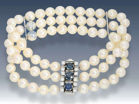 Armband: hochwertiges Akoya-Perlen-Armband mit Goldschmiedeschließe, Juwelier Hintze am Jungfernstieg in Hamburg, mit Originalbox - photo 1