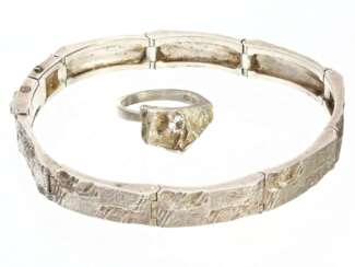 Ring/Armband: interessantes vintage Silberarmband aus Sterlingsilber mit passendem Ring, seltener Designerschmuck von Lapponia, ca.1980