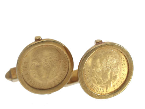 Manschettenknöpfe: vintage Manschettenknöpfe mit mexikanischen Goldmünzen - Foto 1