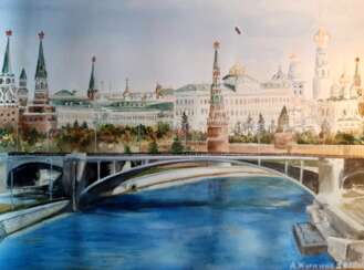 Авторская акварель "Вид на Кремль с Каменного моста"