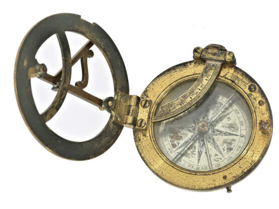 Sonnenuhr: englische Horizontal-Reise-Sonnenuhr mit Kompass, signiert C. Blunt London, vermutlich um 1800 - photo 2