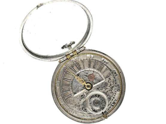 Taschenuhr: äußerst seltene Spindeluhr mit Tag/Nacht-Anzeige, retrograder Stundenanzeige und früher, kleiner Sekunde, bedeutender Uhrmacher: Richard Baker London, um 1690 - фото 4