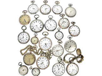Taschenuhren: eine kleine Sammlung von Taschenuhren, überwiegend um 1900, Fundgrube für den Sammler!