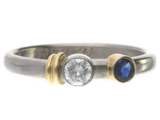 Ring: moderner, weißgoldener Saphir/Brillant-Goldschmiedering