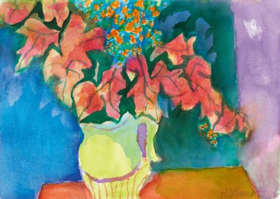 Steiner, Heinrich. Gelbe Vase mit roten Blättern - Foto 1