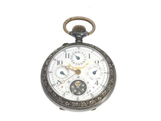 Taschenuhr: seltene, dekorative und ungewöhnliche astronomische Taschenuhr mit Stahlgehäuse, ca. 1890