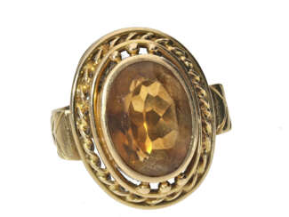 Ring: großer, sehr dekorativer vintage Goldschmiedering mit Citrin