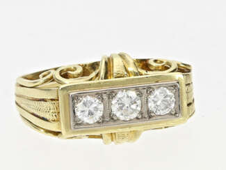 Ring: goldener, ausgefallener Damenring im Stil des Art déco, ca. 1950