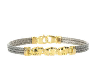 Armband: neuwertiges, ausgefallenes Armband "Elefanten" aus Stahl/18KGold