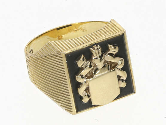 Ring: neuwertiger, dekorativer vintage Onyx-Siegelring mit Wappen - Foto 2