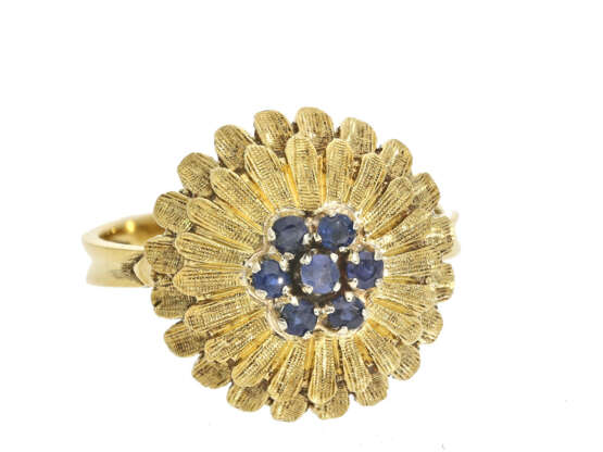 Ring: klassischer, neuwertiger Saphir-Blütenring aus 18K Gold - Foto 1