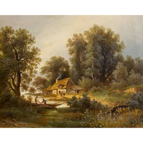 MALER DES 19.JH "Landschaft mit Hütte und Fischerboot" - фото 1