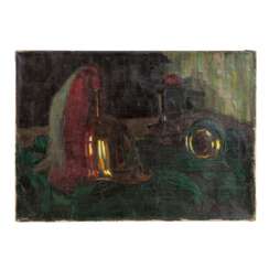 KORNSAND, LUISE (1876-1962), "Stillleben mit goldenem Federhelm und Fanfare",