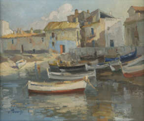 EZEQUIEL TORROELLA 1921 Palamós, Girona - 1998 SPANISCHER FISCHERHAFEN Öl auf Leinwand