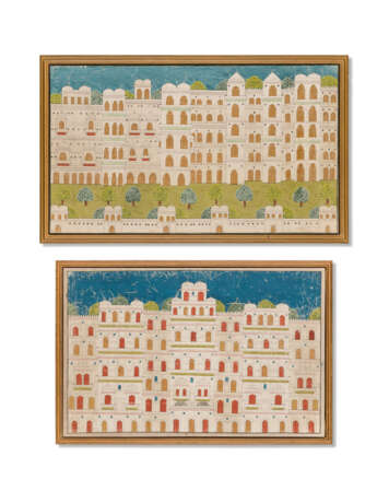 TWO INDIAN ARCHITECTURAL PAINTINGS OF PALACE GARDENS - photo 1
