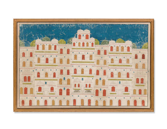 TWO INDIAN ARCHITECTURAL PAINTINGS OF PALACE GARDENS - photo 2