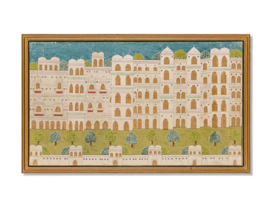 TWO INDIAN ARCHITECTURAL PAINTINGS OF PALACE GARDENS - photo 4