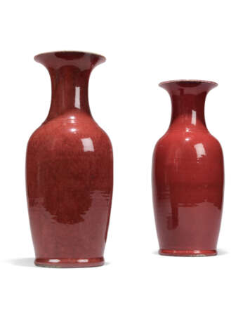TWO CHINESE COPPER-RED-GLAZED VASES - фото 1